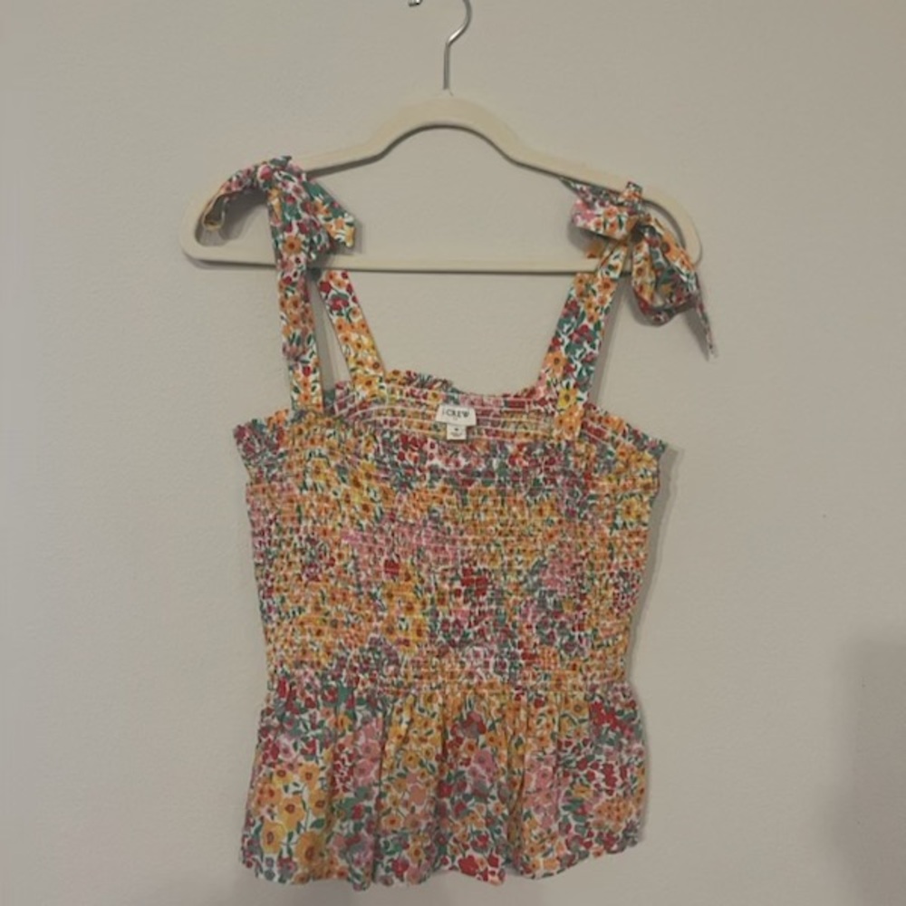 Floral J Crew scrunch blouse